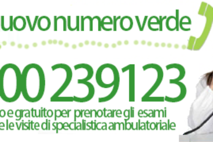 800 239 123 è il nuovo numero verde gratuito  per prenotare visite ed esami