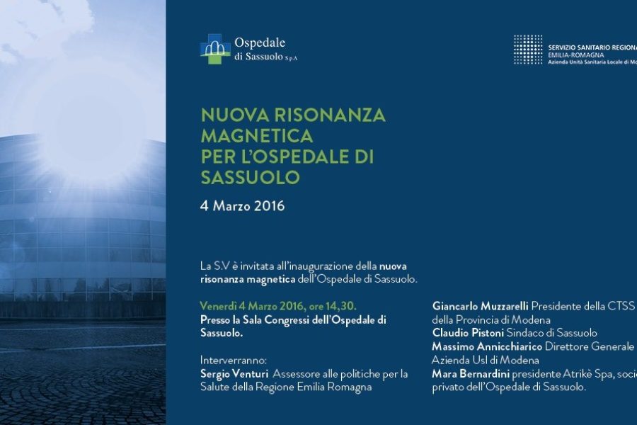 Nuova Risonanza Magnetica per l’Ospedale di Sassuolo – venerdì 4 marzo – ore 14.30